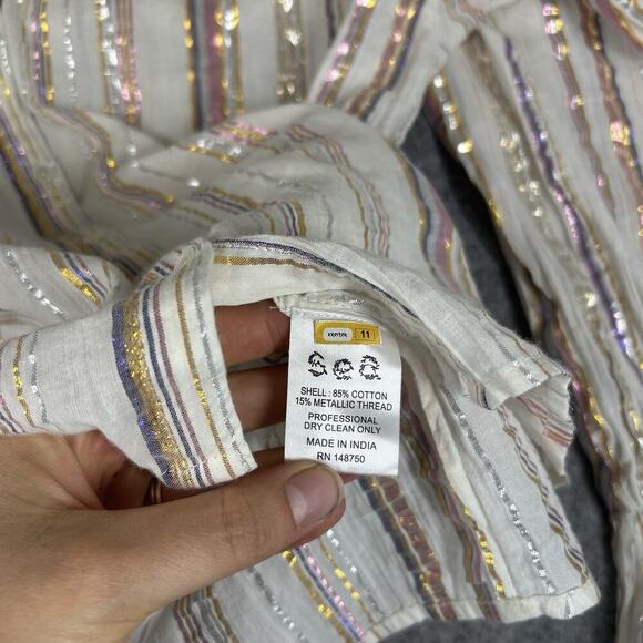 Sea New York Harriet Top Womens 6 Lurex Metallic Striped Two Layer Ruffle Blouse - Picture 5 of 9